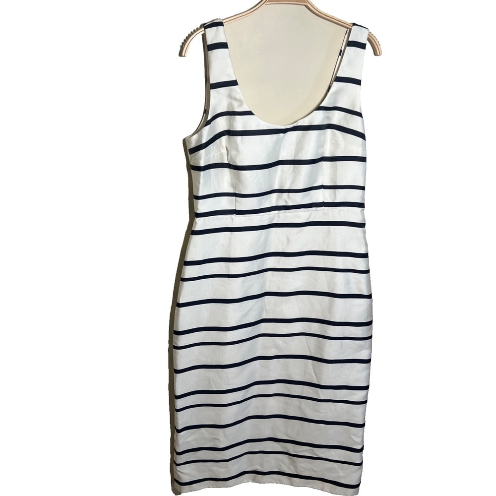 J. Crew Striped Satin White and Navy‎ Nautical Dress New Classic Preppy 10